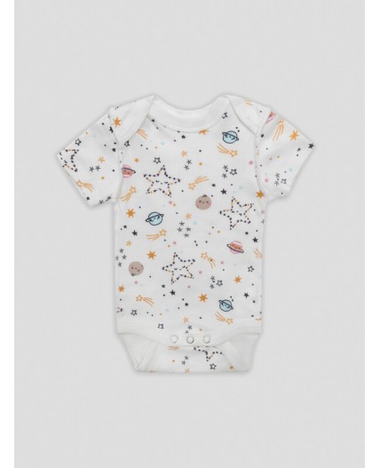 Боди белый +космос на белом +звезды на кристальной розе