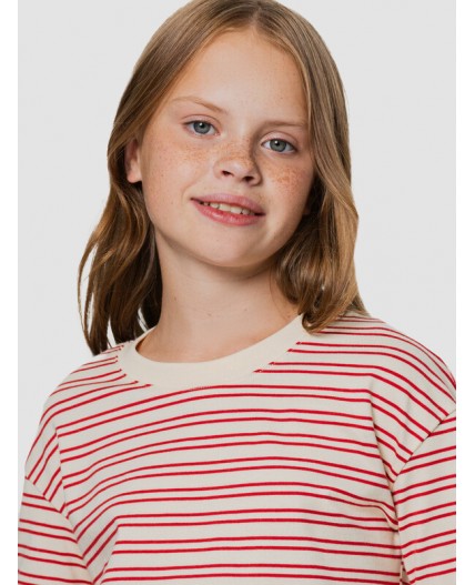 Лонгслив красно -молочная полоска