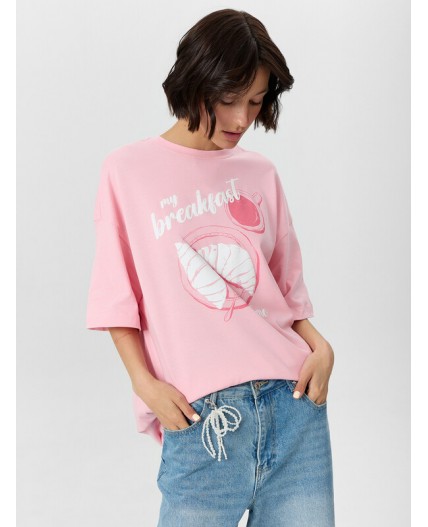 Футболка розовый +печать