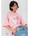 Футболка розовый +печать