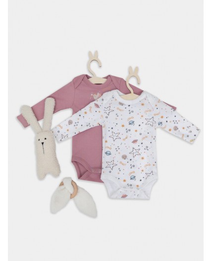 Боди космос на белом +кристальная роза