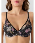 Бюстгальтер розово -бежевые цветы на черном