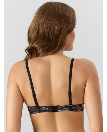 Бюстгальтер розово -бежевые цветы на черном