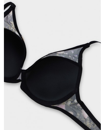 Бюстгальтер розово -бежевые цветы на черном