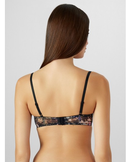 Бюстгальтер розово -бежевые цветы на черном