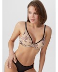 Бюстгальтер черный цветочный принт на бежевом