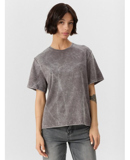 Футболка серый acid wash +печать