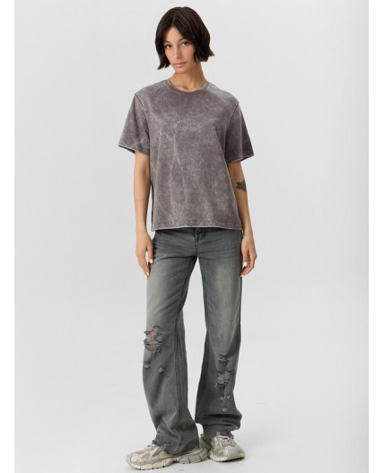 Футболка серый acid wash +печать