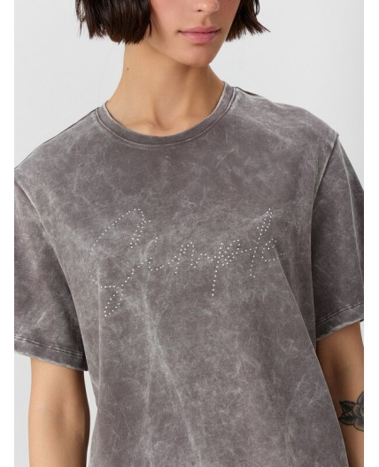 Футболка серый acid wash +печать