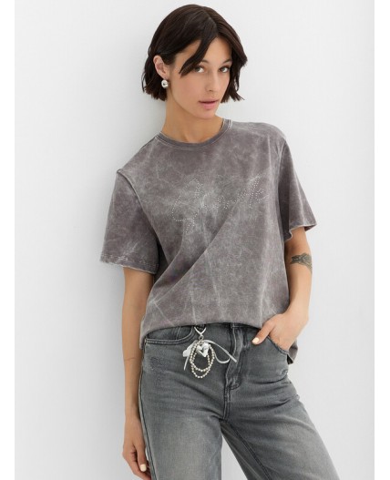 Футболка серый acid wash +печать