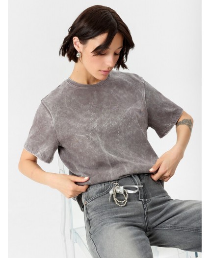 Футболка серый acid wash +печать