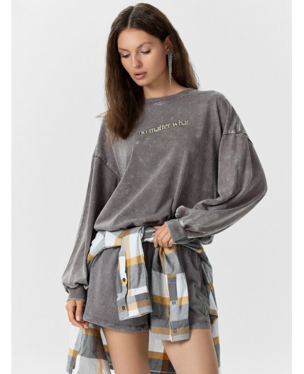 Свитшот серый acid wash +печать