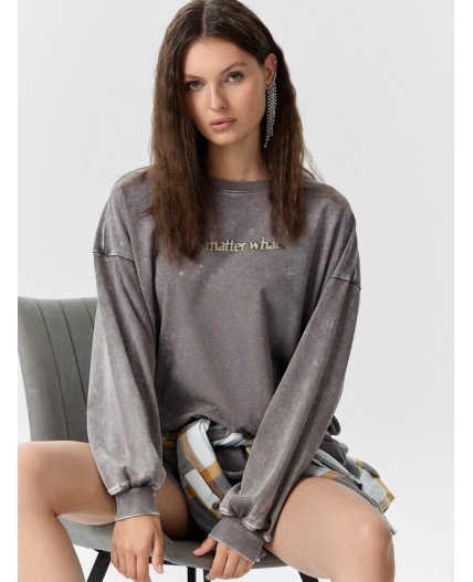 Свитшот серый acid wash +печать