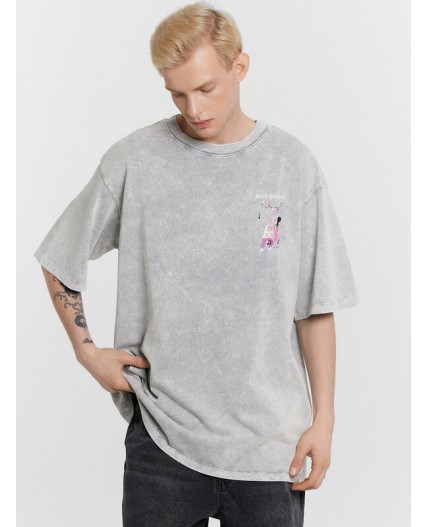 Футболка серый acid wash +печать1
