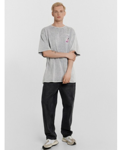 Футболка серый acid wash +печать1