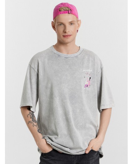 Футболка серый acid wash +печать1