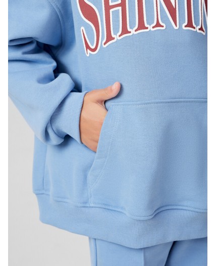 Худи пыльно -голубой +печать