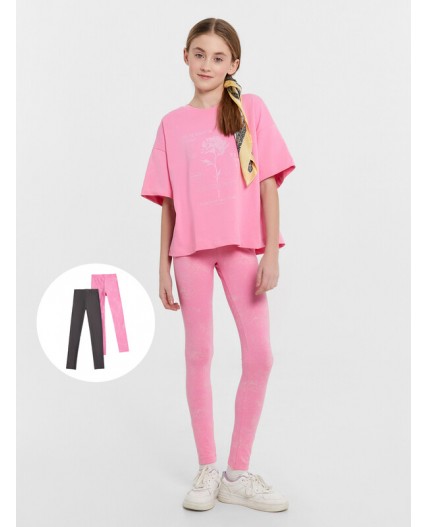 Легинсы шиншилла +набивка розовый acid wash