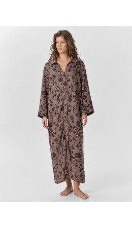 Платье домашнее цветы на коричневом