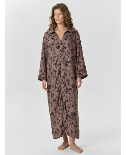 Платье домашнее цветы на коричневом