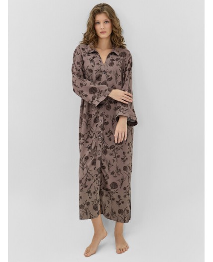 Платье домашнее цветы на коричневом