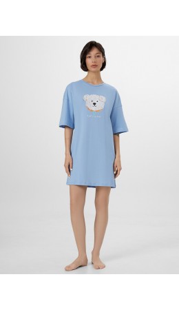 Туника т.голубой +печать