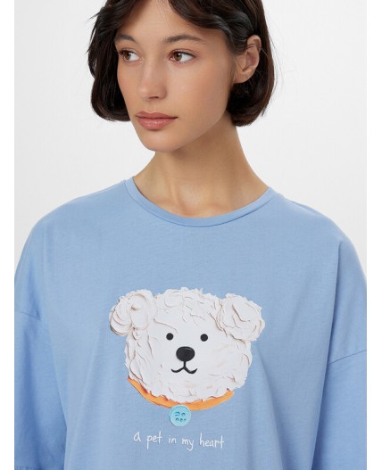 Туника т.голубой +печать