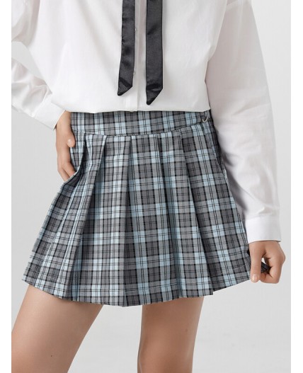 Юбка клетка на голубом