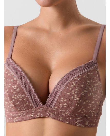 Бюстгальтер цветочки на кофейно -розовом