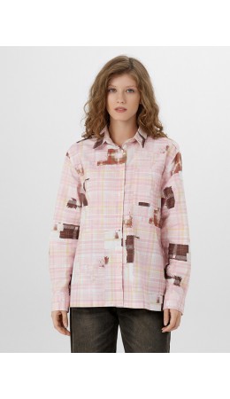 Рубашка розовая клетка из патчей