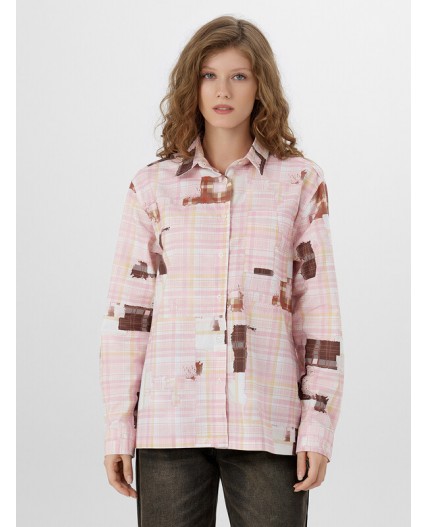 Рубашка розовая клетка из патчей