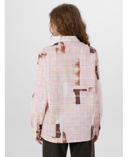 Рубашка розовая клетка из патчей