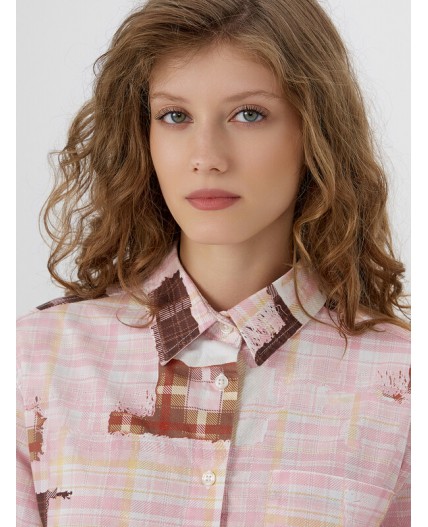 Рубашка розовая клетка из патчей