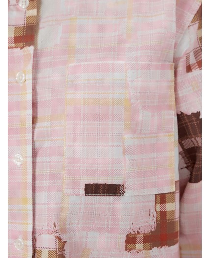 Рубашка розовая клетка из патчей