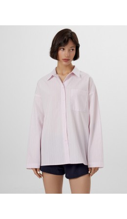 Рубашка бело -лиловые полосы на розовом облаке