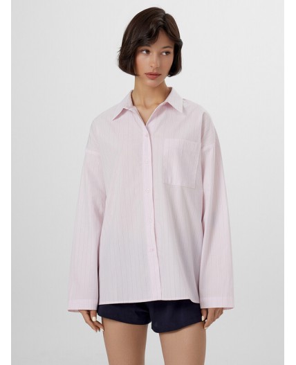 Рубашка бело -лиловые полосы на розовом облаке