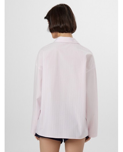 Рубашка бело -лиловые полосы на розовом облаке