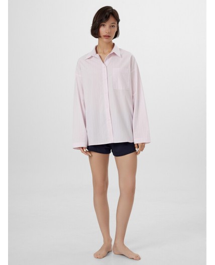 Рубашка бело -лиловые полосы на розовом облаке