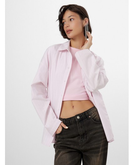 Рубашка бело -лиловые полосы на розовом облаке