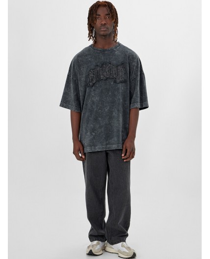 Футболка серый acid wash +печать