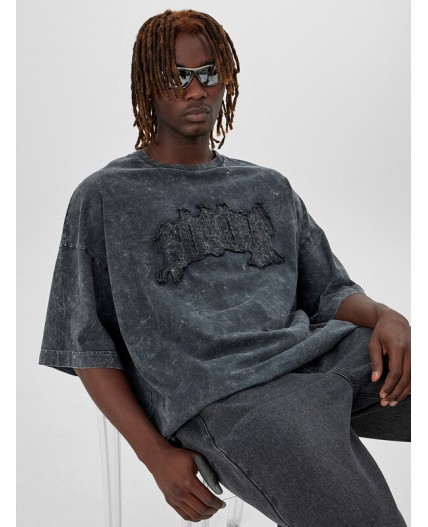 Футболка серый acid wash +печать