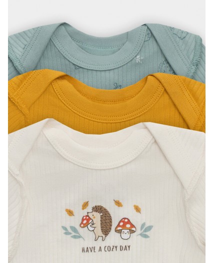 Боди звездно-белый +ежики на мяте +золотой мед