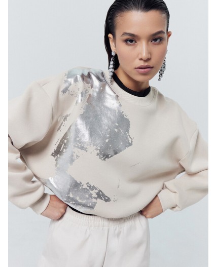 Джемпер белый песок +печать