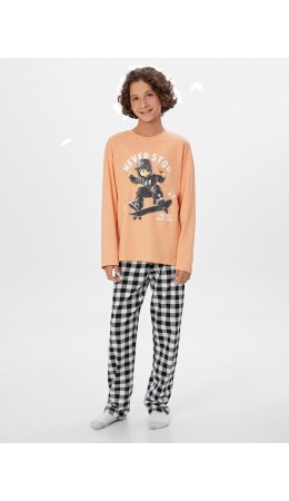 Комплект персик ++ч/б клетка