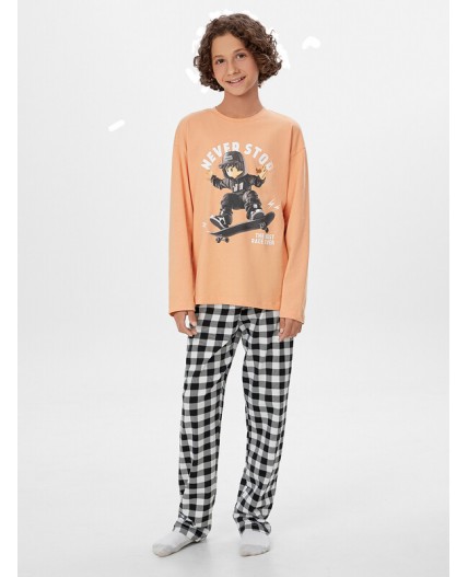 Комплект персик ++ч/б клетка