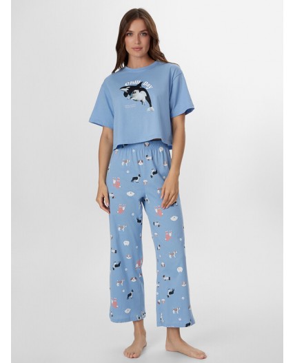 Комплект т.голубой +собачки на голубом