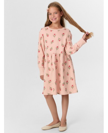 Платье тюльпаны на розовом