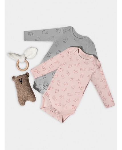 Боди котики на розовом +альпаки на сером