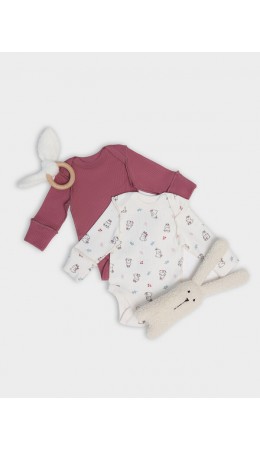 Боди зайчики на зв.белом +дымчатая роза