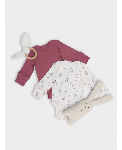 Боди зайчики на зв.белом +дымчатая роза